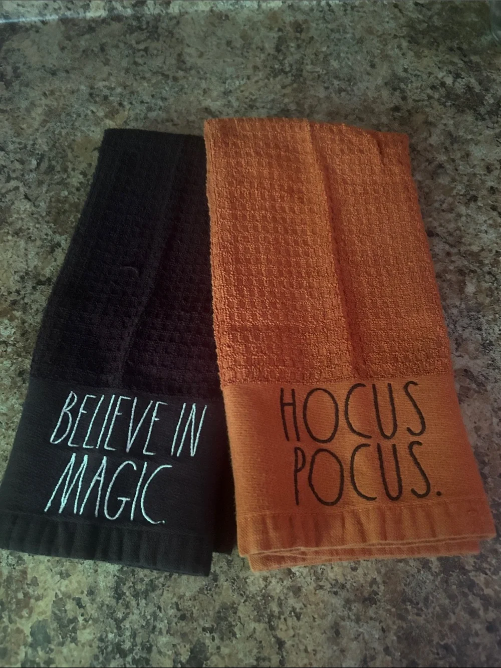Hocus Pocus & Believe in Magic Halloween Kitchen Towels - Orange & Black